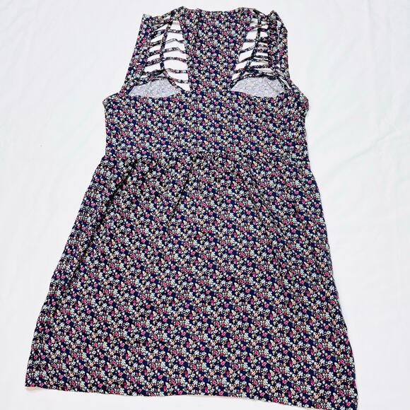 Vans Substitute Col Dress Junior Small Floral Print Blue Blouson Cutout Mini - Picture 2 of 6